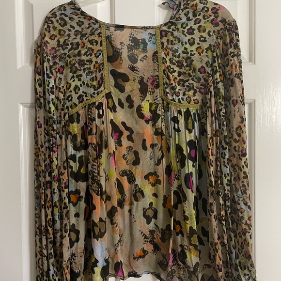 Anthropologie Bl^nk London Miranda Peasant Blouse Blank multi cheetah print S - Picture 5 of 9